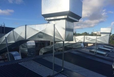 Rooftop supply and exhaust ductwork installed at Woodpecker Hill restaurant, Parnell